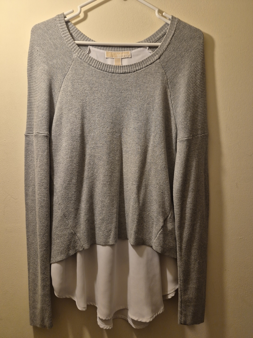 Michael Kors Gray Knit Sweater with White Layered Hem